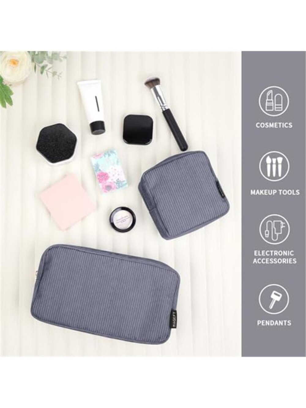 Womens Corduroy Makeup Bag Small Cosmetic Pouch Travel Organizer Zipper Toiletry - Picture 6 of 6